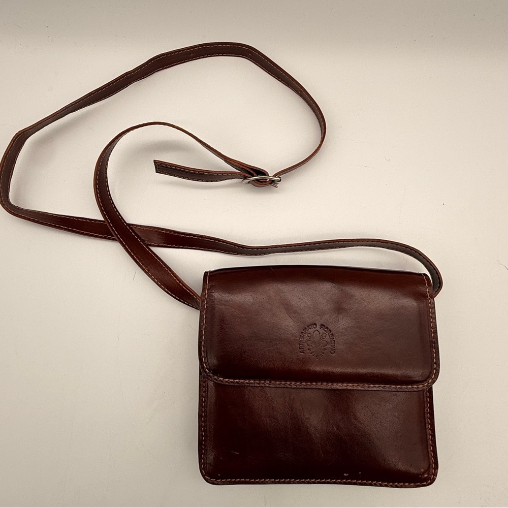Genuine Vintage Italian Brown Leather Crossbody Bag
